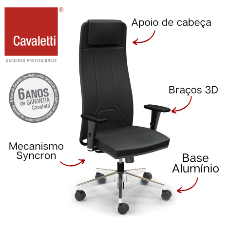Cavaletti Way - Presidente Giratória L / Syncron / Braços 3D / Base Alumínio / Apoio de cabeça